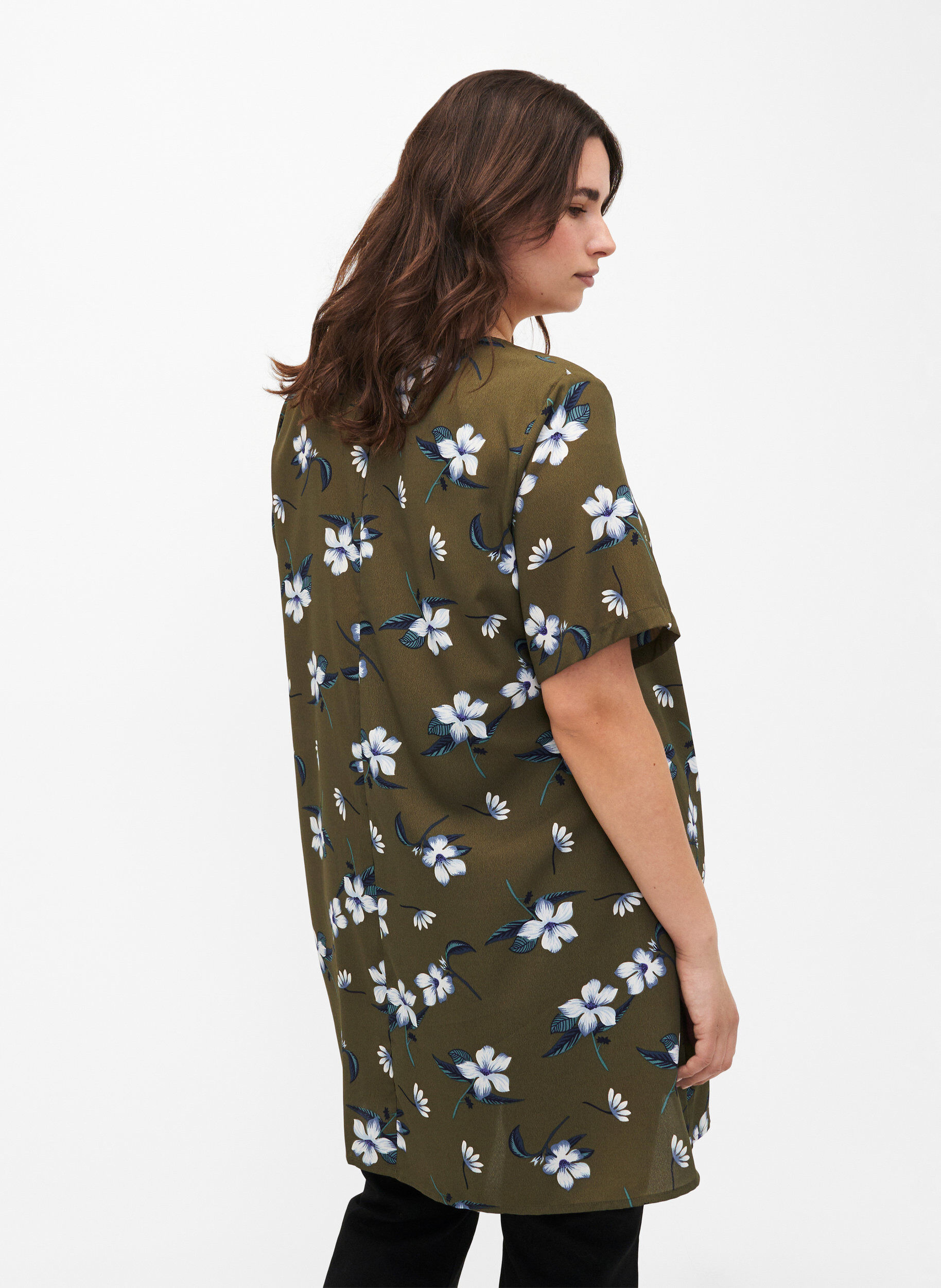 ZizziFLASH - Tuniek met v-hals en print, Olive Night Flower, Model image number 1