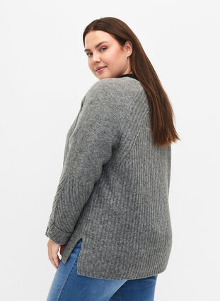 Pull en tricot avec fente, Light Grey Melange, Model image number 1