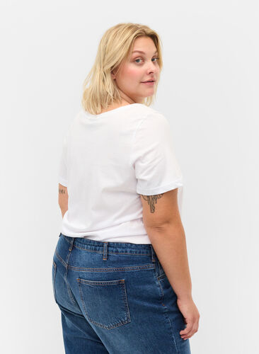 Katoenen t-shirt met korte mouwen en print, Bright White LOVE, Model image number 1