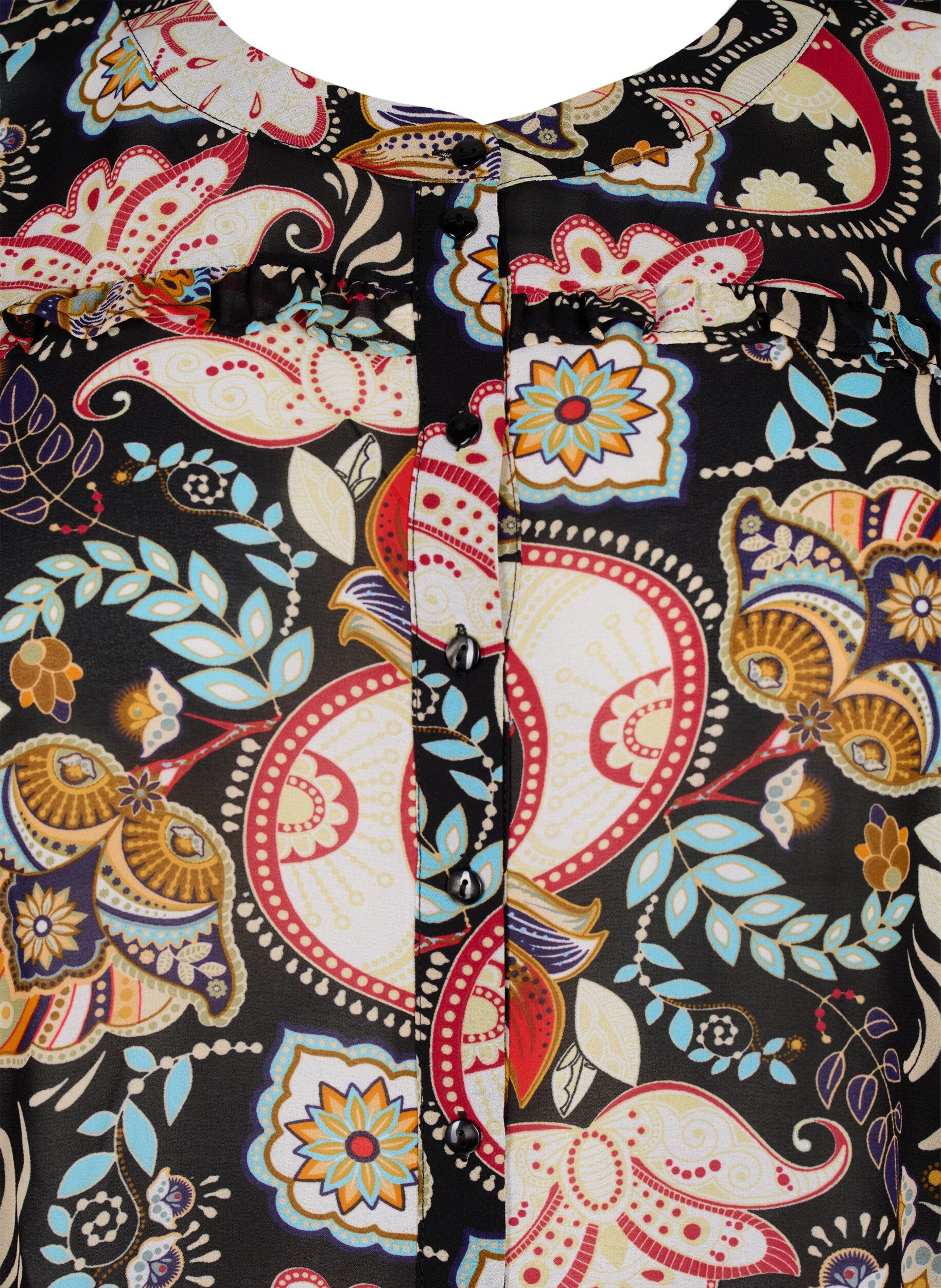 Zizzi Chemisier avec volants et imprim&eacute; cachemire, Black Paisley, Packshot image number 2