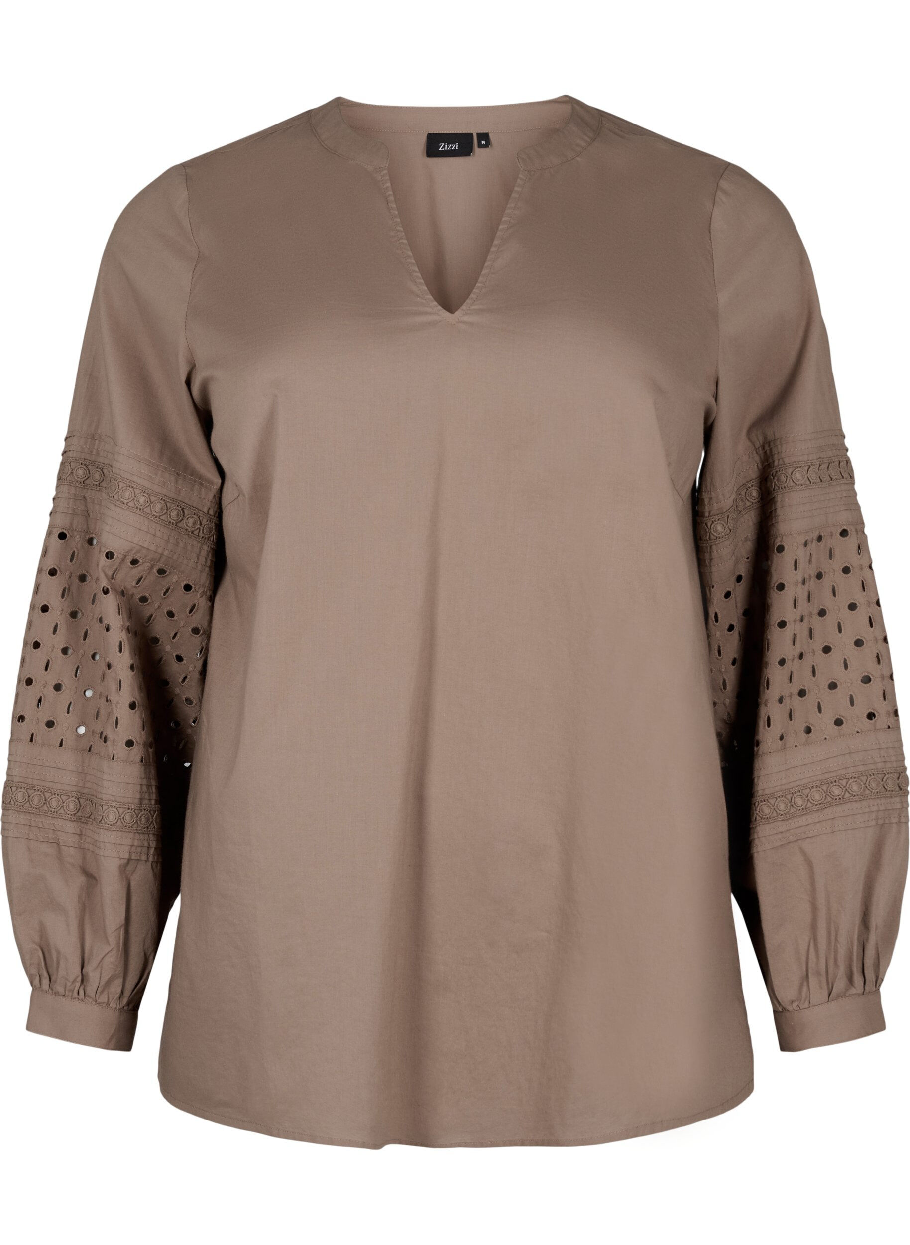 ZizziBlouse met lange mouwen en decoratieve details, Caribou, Packshot image number 0