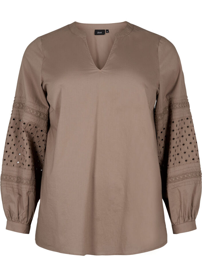 Blouse met lange mouwen en decoratieve details, Caribou, Packshot image number 0