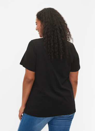 T-shirt met mica opdruk in katoen, Black Shimmer Face, Model image number 1