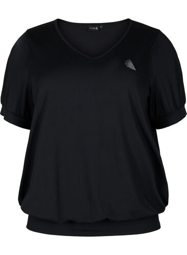 T-shirt d'entraînement de couleur unie avec col en V, Black, Packshot image number 0