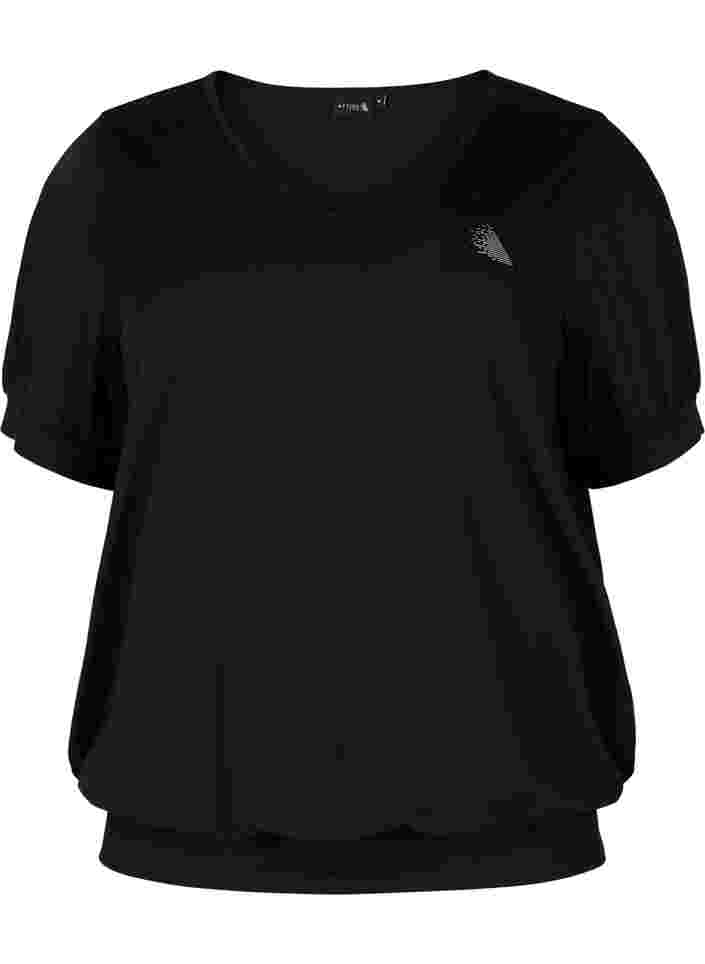 T-shirt d'entraînement de couleur unie avec col en V, Black, Packshot image number 0
