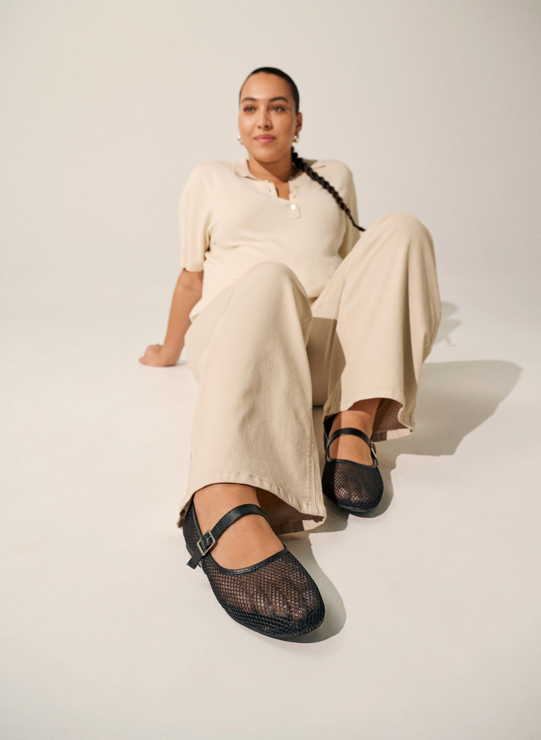 Zizzi Ballerine en maille avec bride, Noir, Image image number 0