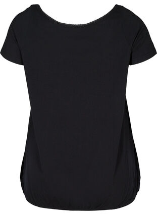 T-shirt à manches courtes avec col rond et bord en dentelle, Black, Packshot image number 1
