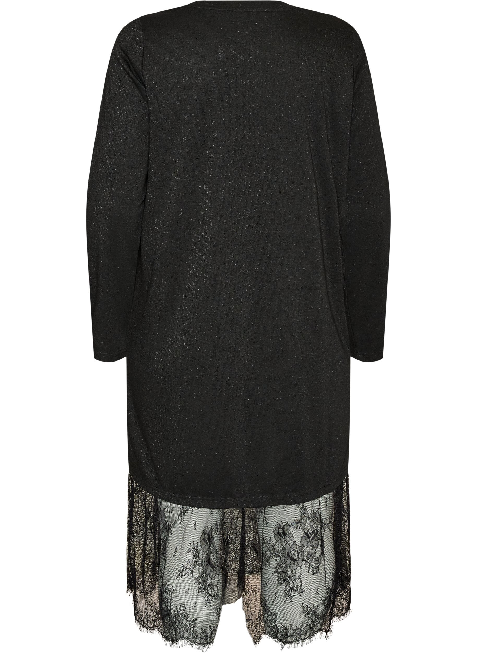ZizziJersey jurk met glitter en kanten rand, Zwart, Packshot image number 1