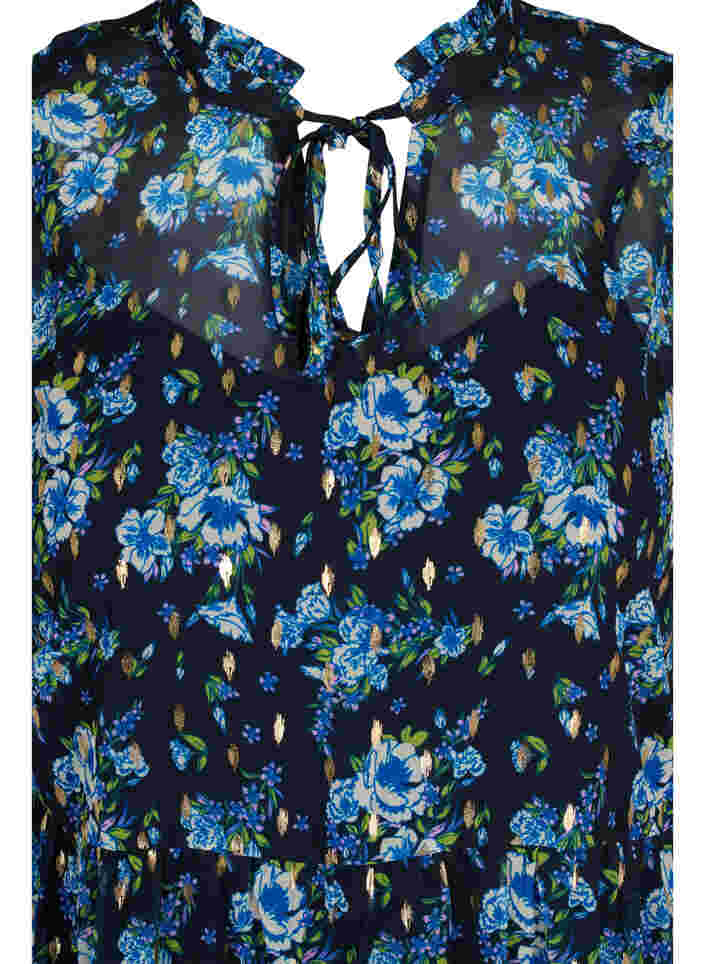 Tuniek met bloemenprint en lurex, Blue Ditzy Flower, Packshot image number 2
