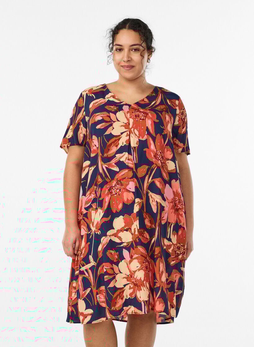 Robe &eacute;vas&eacute;e en viscose, Orange, Model image number 0