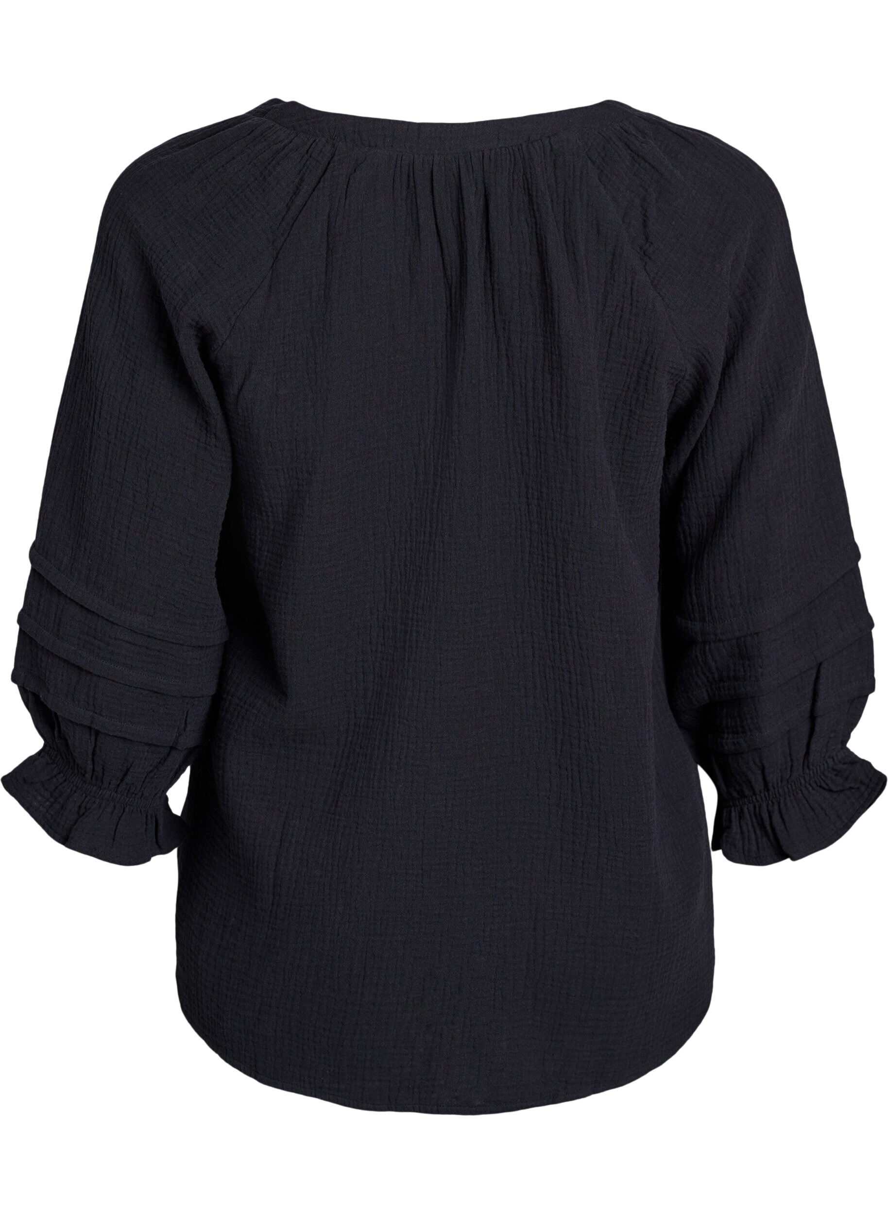 ZizziKatoenen mousseline blouse met 3/4 mouwen, Black, Packshot image number 1