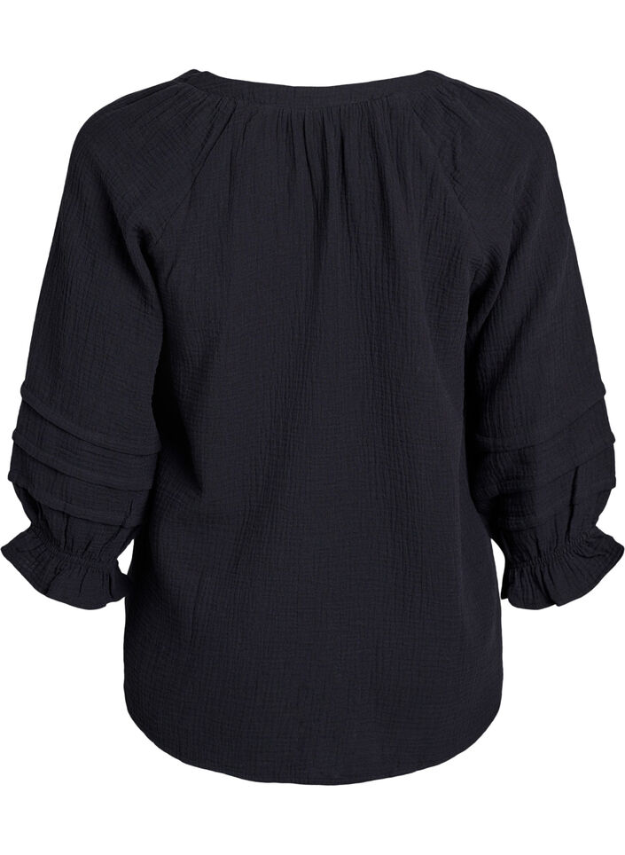 Katoenen mousseline blouse met 3/4 mouwen, Black, Packshot image number 1