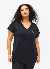 T-shirt de sport ample avec col en V, Black, Model