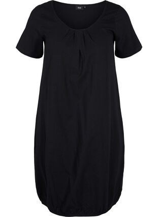 Robe en coton à manches courtes et encolure ronde, Black, Packshot image number 0