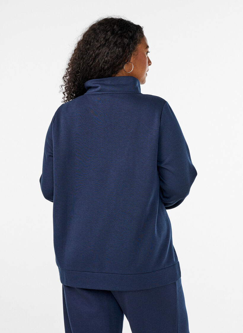 Sweat-shirt avec col montant et fermeture zipp&eacute;e, Bleu, Model image number 2
