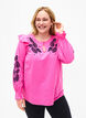 Katoenen blouse met borduursel en ruches, Roze, Model image number 0