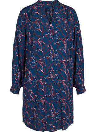 Robe en viscose imprimée avec lien à nouer, Dark Blue AOP, Packshot image number 0