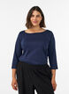 T-shirt basic &agrave; col bateau et manches 3/4, Bleu, Model image number 0