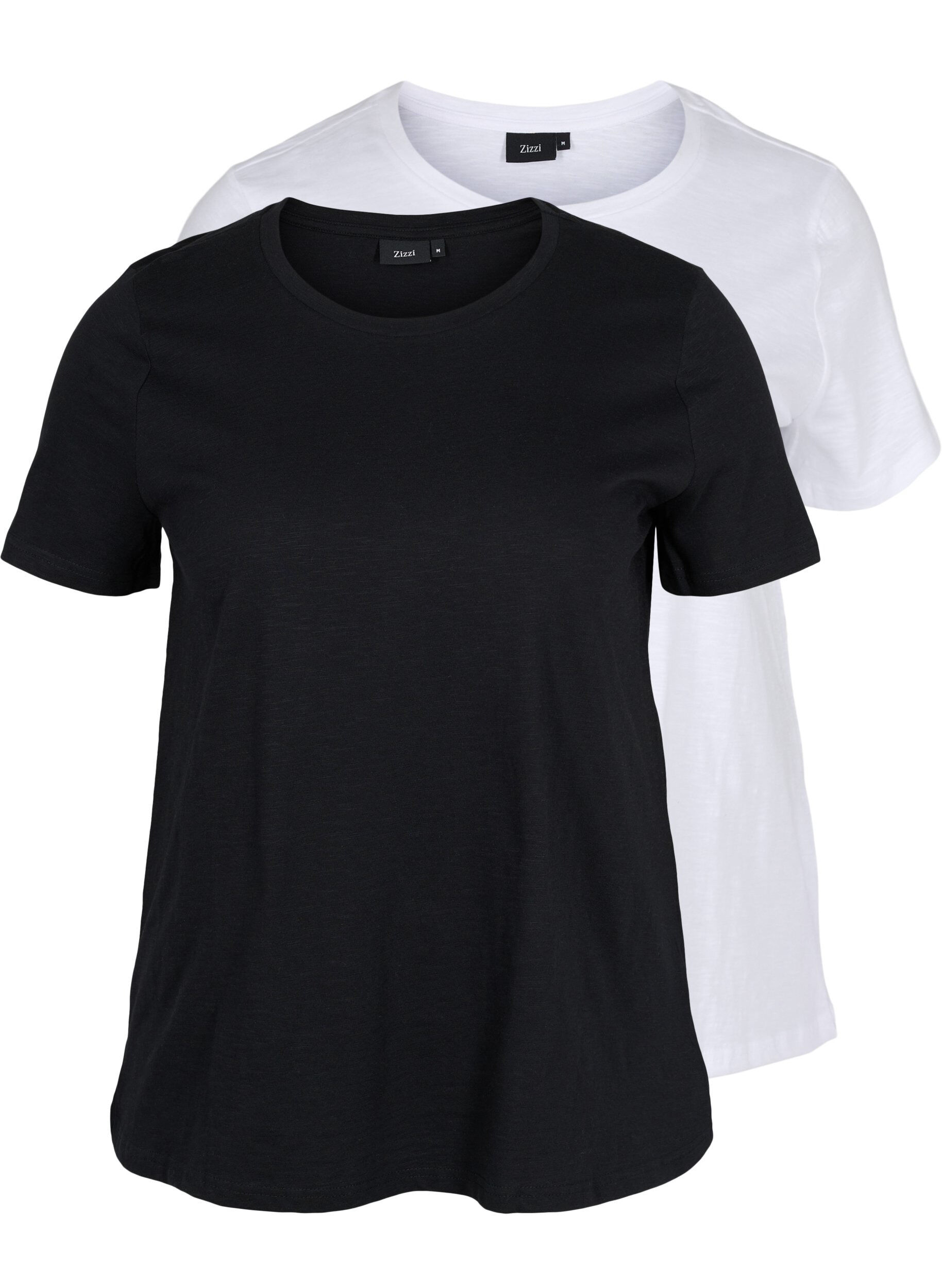 ZizziSet van 2 basic t-shirts in katoen, Black/B White, Packshot image number 0