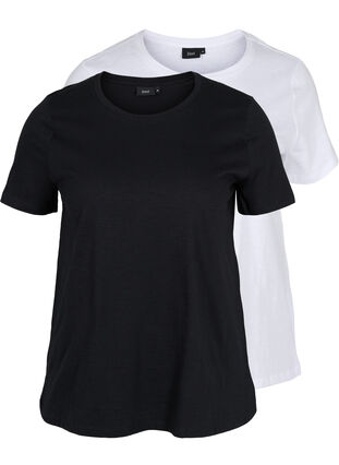 Lot de 2 T-shirt basiques en coton, Black/B White, Packshot image number 0