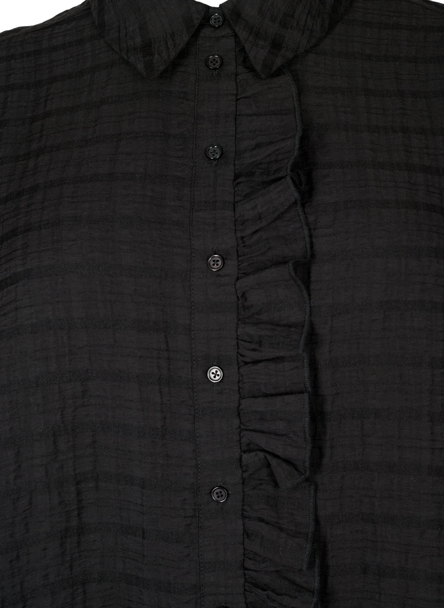Zizzi Chemise avec structure et d&eacute;tails volant&eacute;s, Black, Packshot image number 2