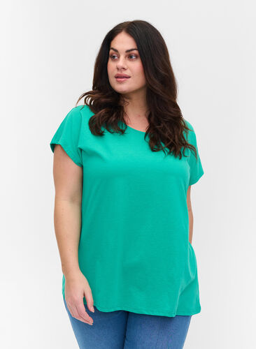 T-shirt met mix van katoen, Sea Green, Model image number 0