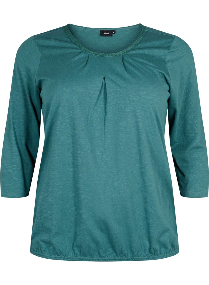 Katoenen blouse met 3/4 mouwen, Mallard Green, Packshot image number 0