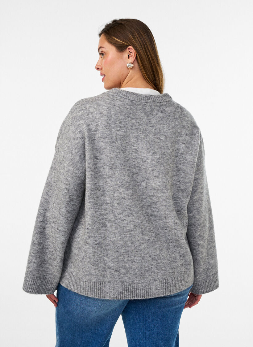Blouse ample tricot&eacute;e en alpaga et laine, Gris, Model image number 2