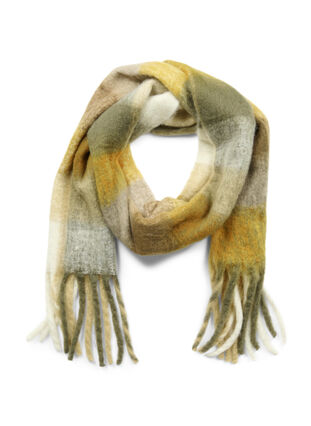 Gekleurde sjaal met franjes, Brown, Packshot image number 0