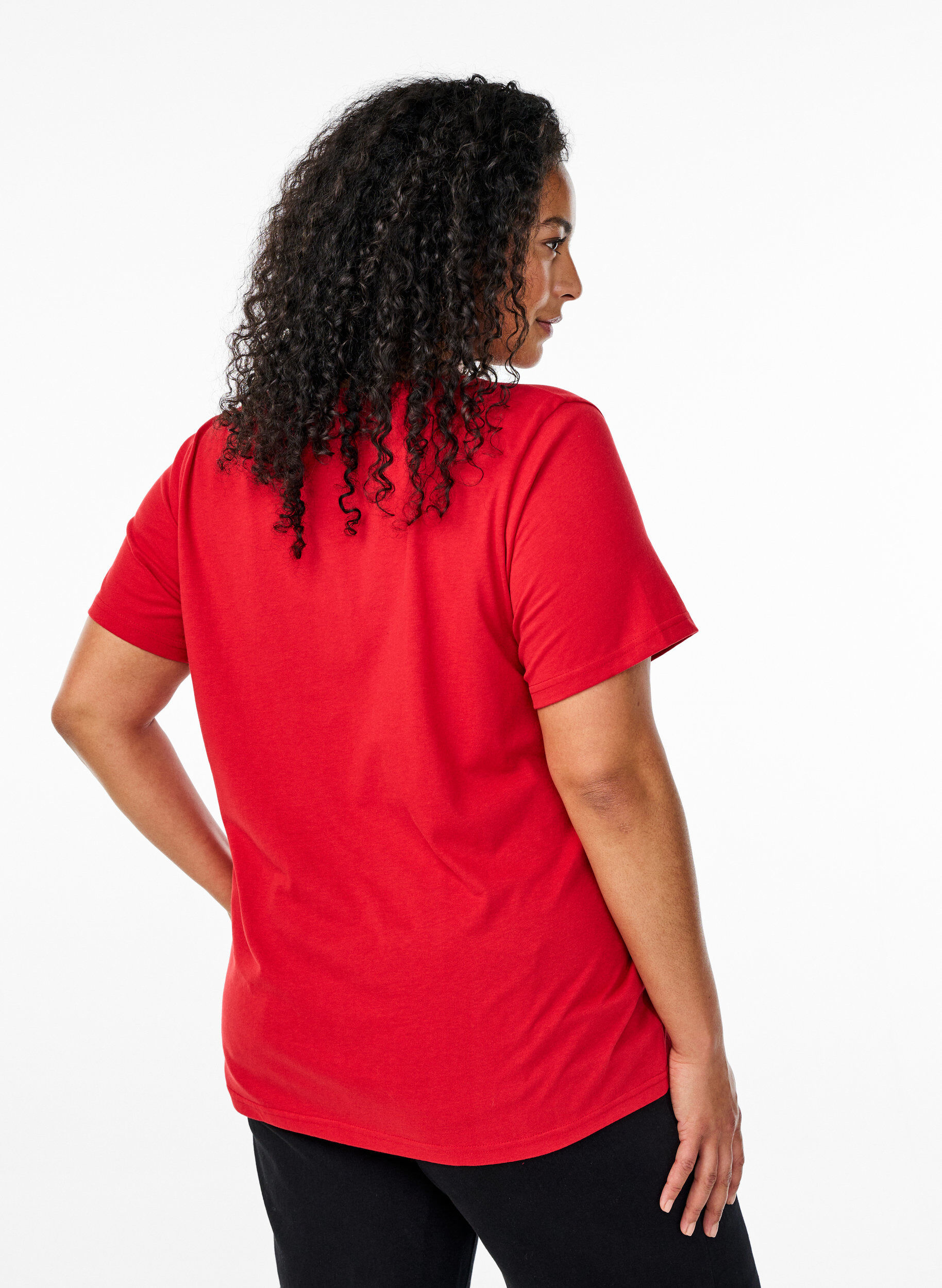 Zizzi FLASH - T-shirt col V, Rouge, Model image number 2