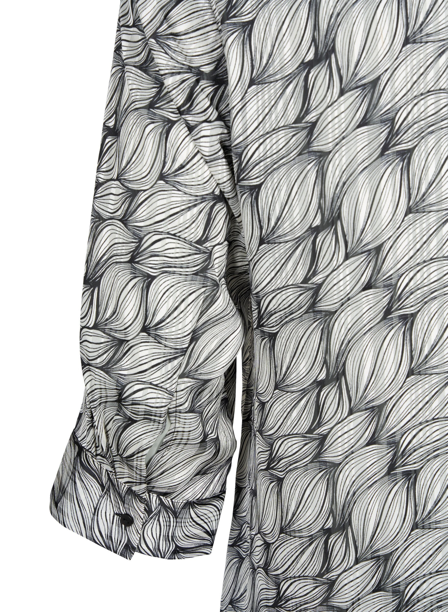 ZizziBlouse met print en 3/4 mouwen, Black White Leaf, Packshot image number 3