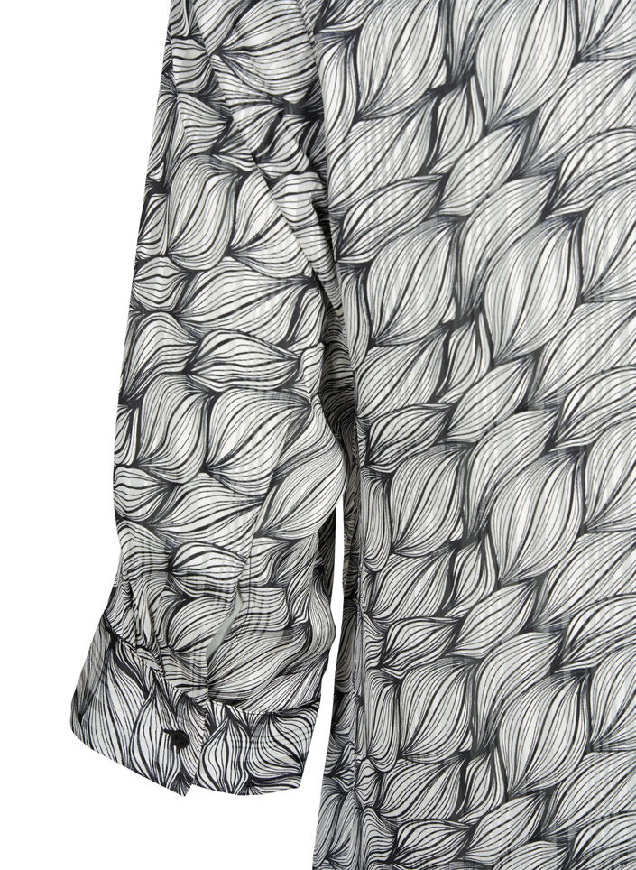 Blouse met print en 3/4 mouwen, Black White Leaf, Packshot image number 3
