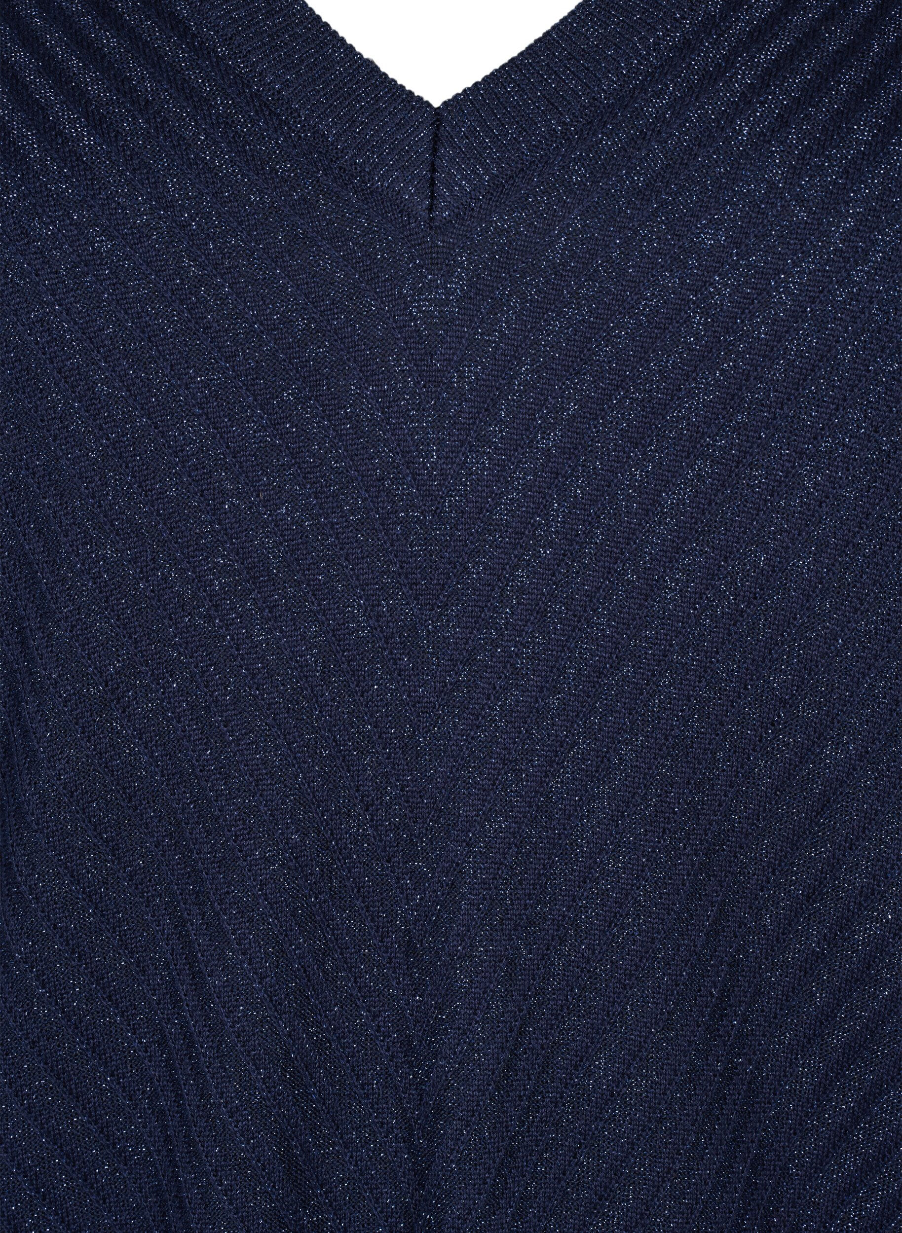 ZizziGebreide blouse met glitter en V-hals, Naval A.w.Blue Lurex, Packshot image number 2