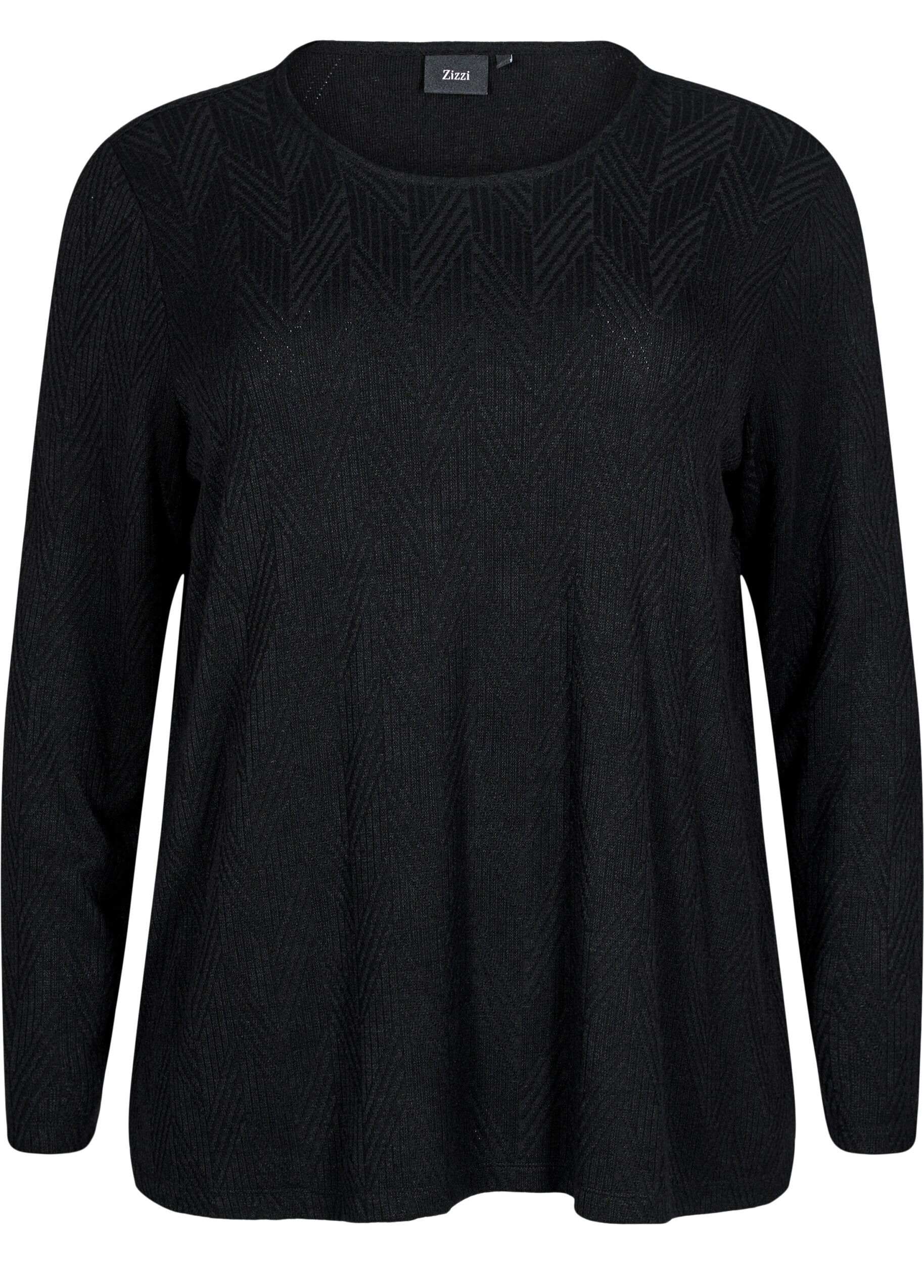 ZizziGepatroonde blouse met lange mouwen, Zwart, Packshot image number 0