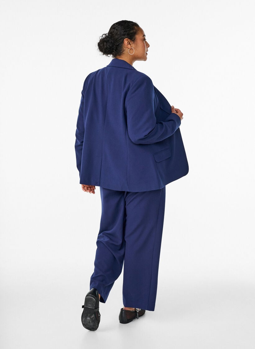 Op maat gemaakte broek met een hoge taille en straight-fit, Blauw, Model image number 1