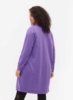 Robe sweat-shirt avec col en V, Deep Lavender, Model image number 1
