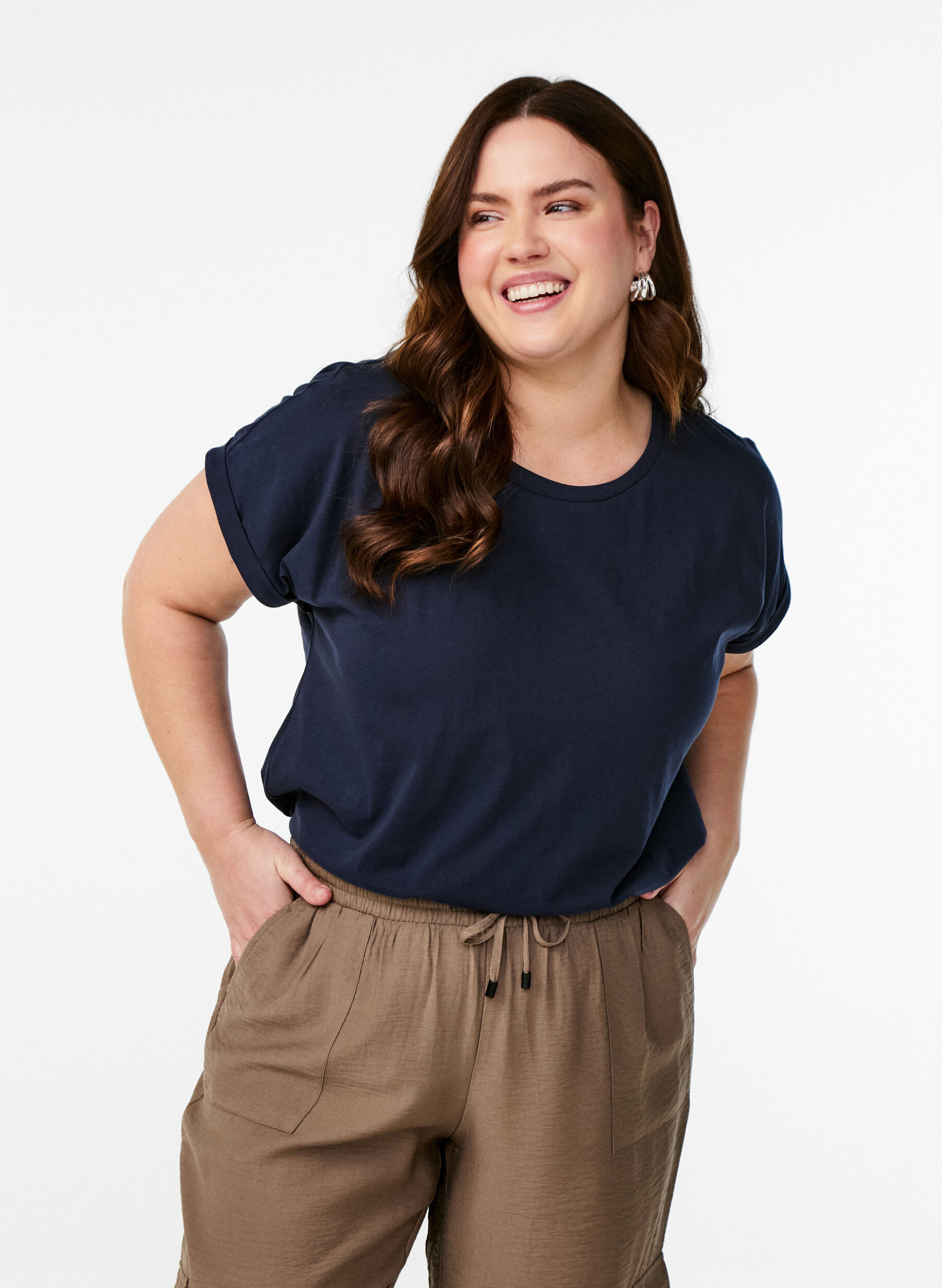 ZizziT-shirt met korte mouwen van katoenmix, Blauw, Model image number 0