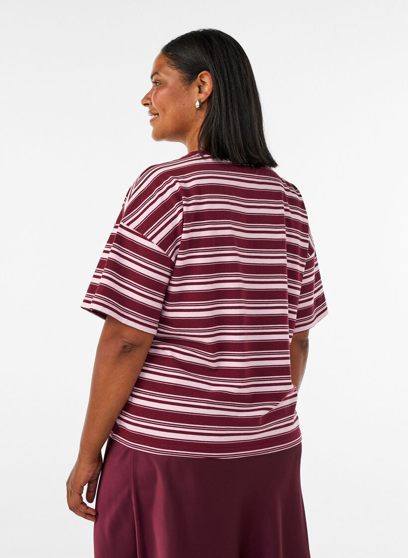 Boxy T-shirt met gestreept patroon, Rood, Model image number 2