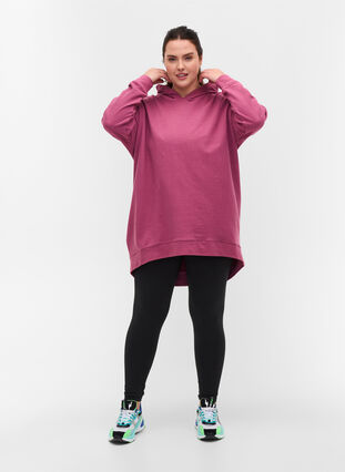 Katoenen sweatshirt met capuchon en high-low effecet, Violet Quartz, Model image number 2