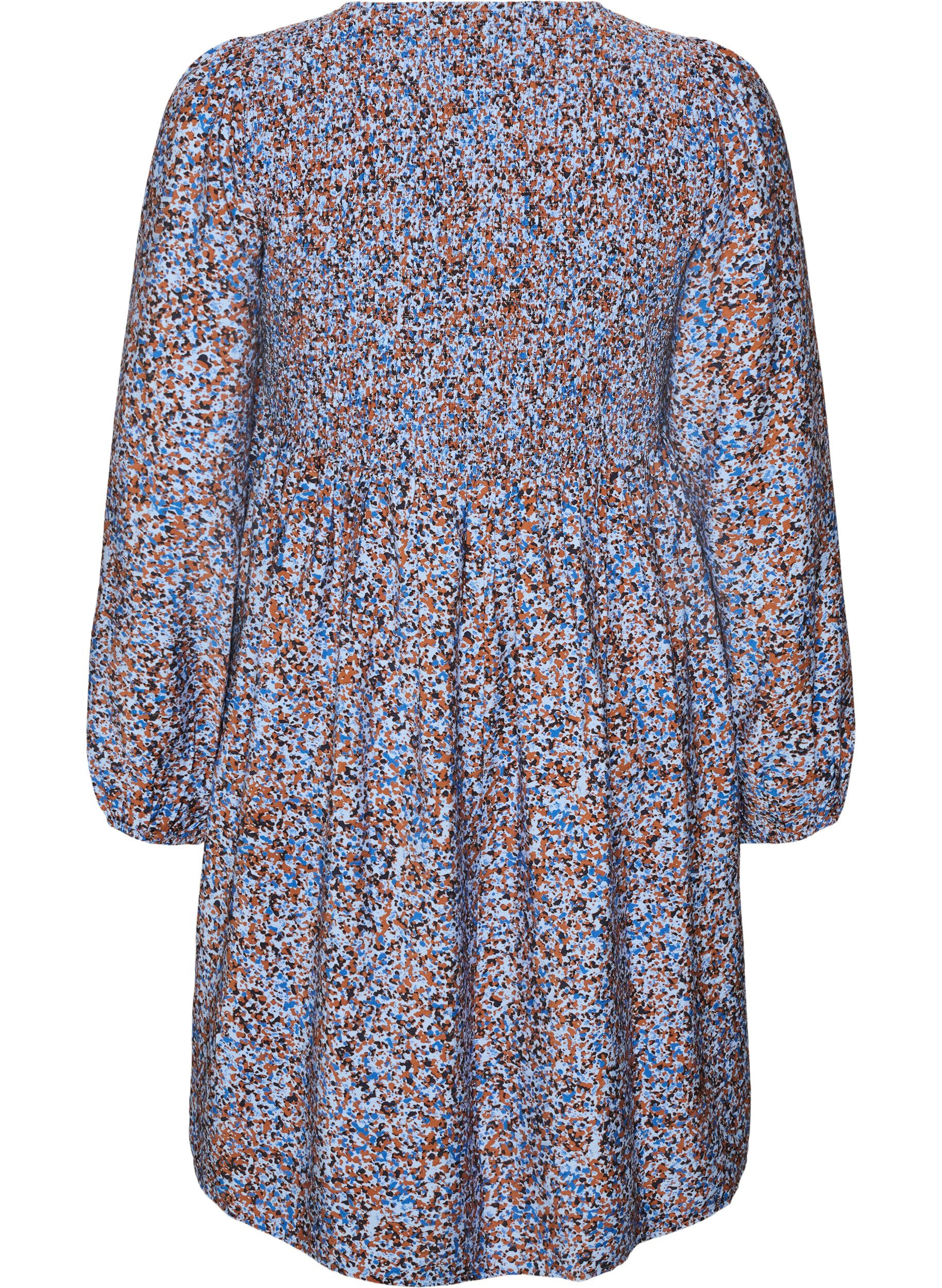 ZizziRobe smock&eacute;e en viscose &agrave; imprim&eacute; int&eacute;gral, Bleu Clair, Packshot image number 1