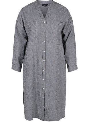 Robe chemise en coton rayé, Black Stripe, Packshot image number 0