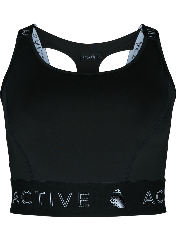 Brassière de sport avec imprimé de texte, Black, Packshot image number 0
