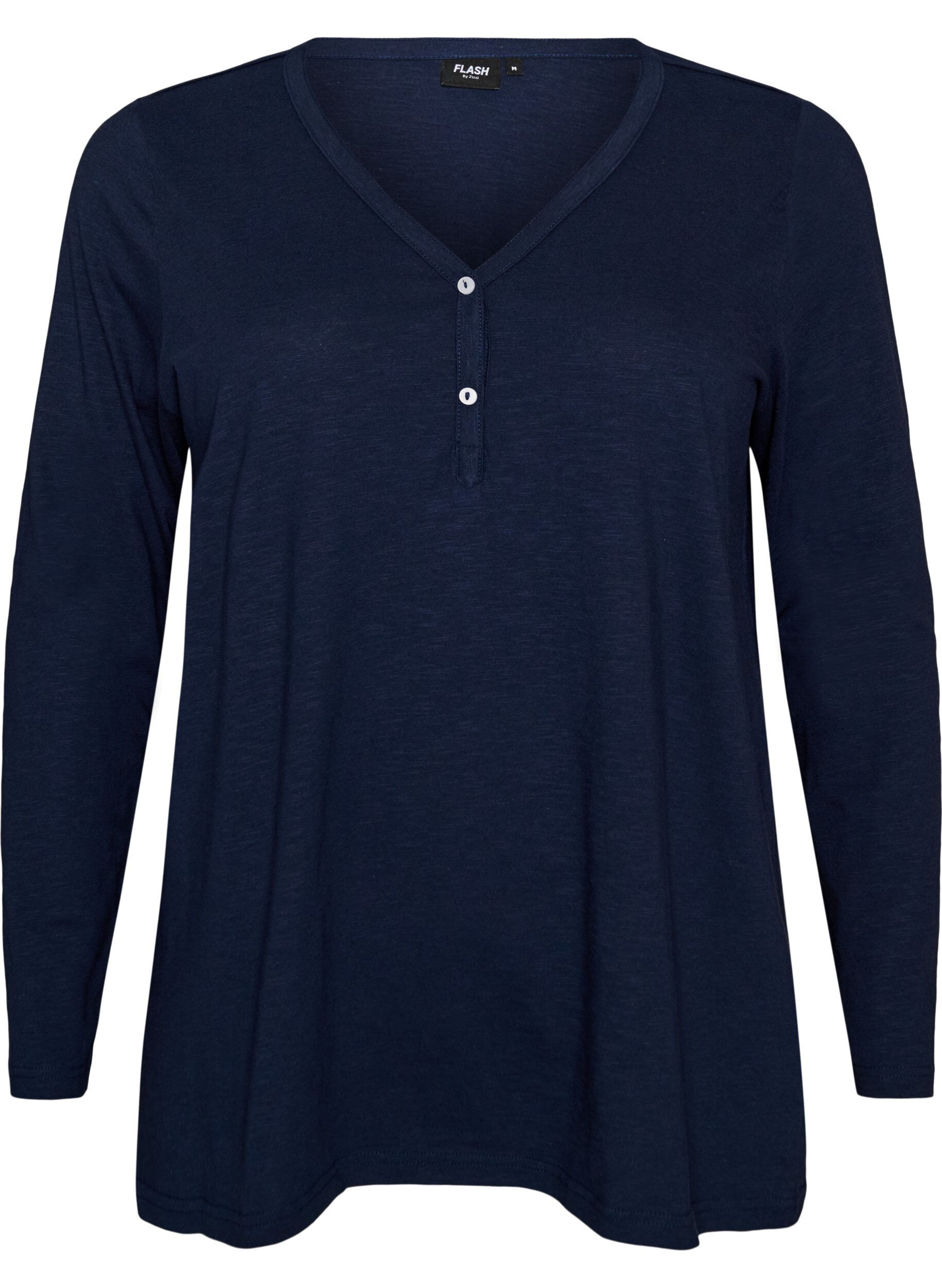 ZizziT-shirt met lange mouwen, V-hals en knopen, Blauw, Packshot image number 0