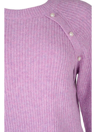Pull en maille mélangée avec boutons en perle, Purple Mel., Packshot image number 2