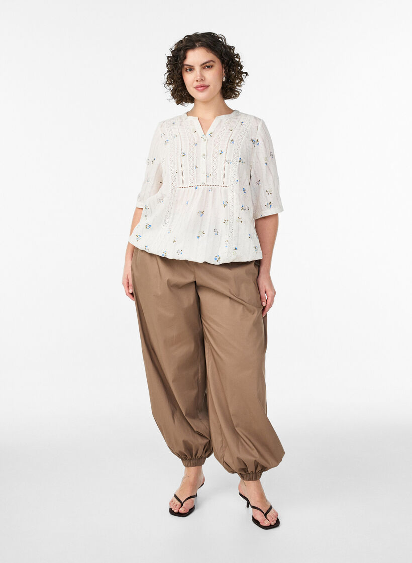 Blouse met print en 1/2 mouwen, Vanille, Model image number 1