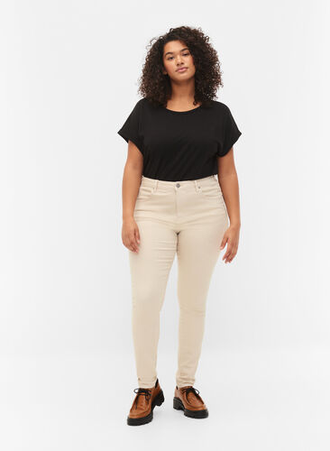 Amy jeans met hoge taille en super slanke pasvorm, Oatmeal, Model image number 0