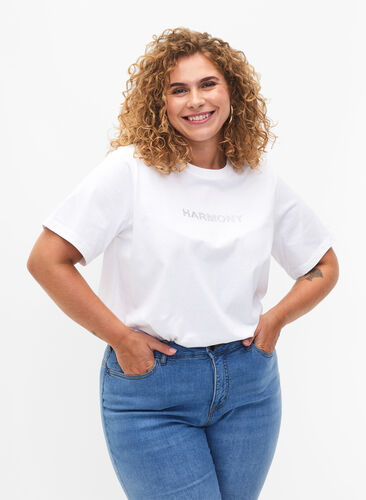 T-shirt en coton biologique avec texte, White HARMONY, Model image number 0