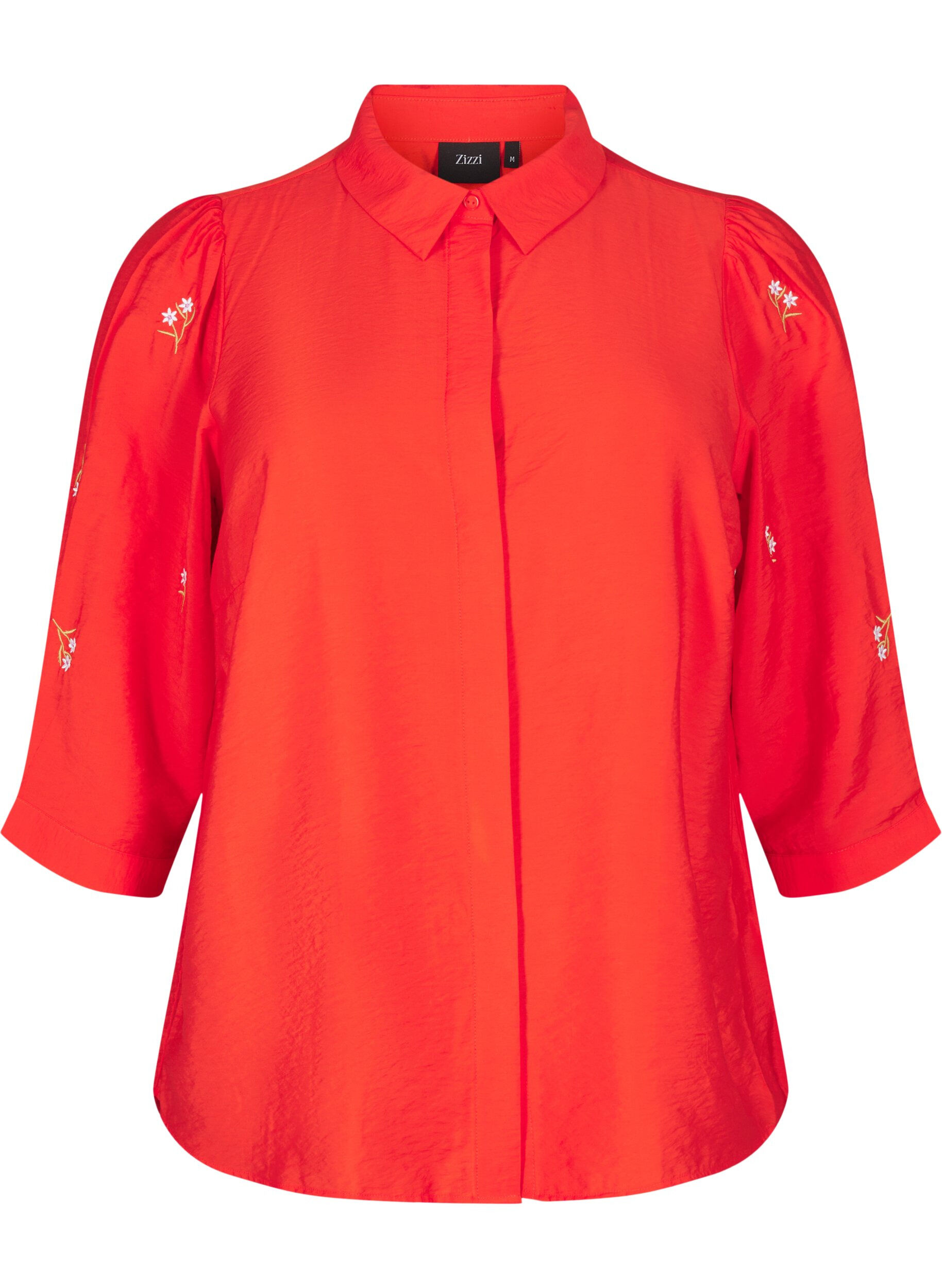 ZizziBlouse met 3/4 mouwen en bloemenborduursel, Flame Scarlet, Packshot image number 0