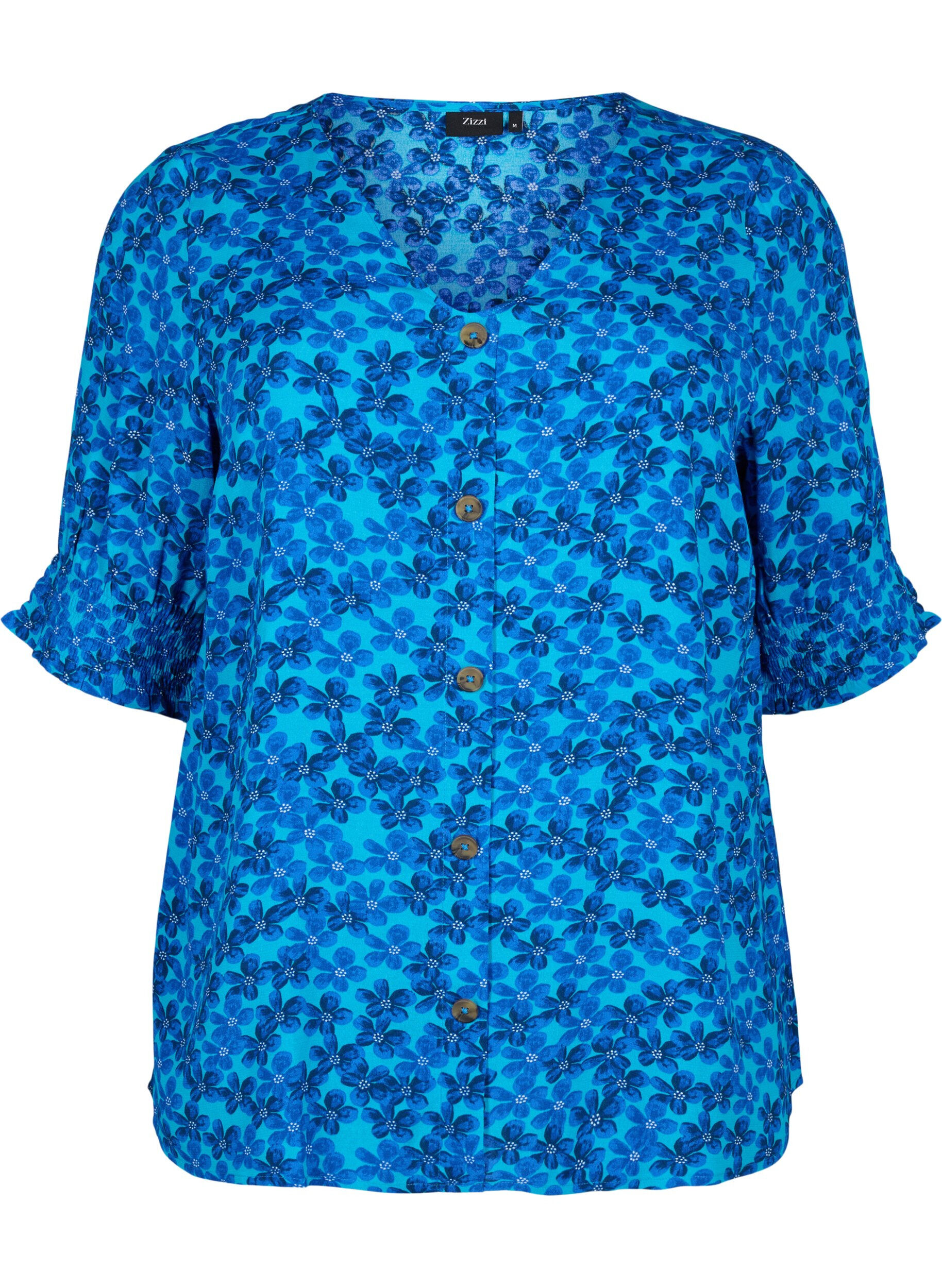 ZizziViscose blouse met knopen, Blue Small Flower, Packshot image number 0