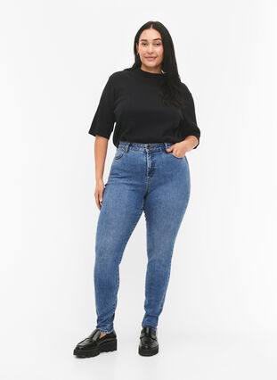 Amy jeans met een hoge taille en super slanke pasvorm, Blue denim, Model image number 0